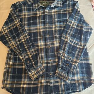 💕 Woolrich Blue Plaid Heavy Flannel Grunge Large Outdoor Work Button Shirt